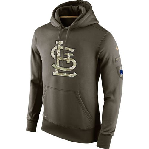 Men's St.Louis Cardinals Nike Olive Salute To Service KO Performance Hoodie - Click Image to Close